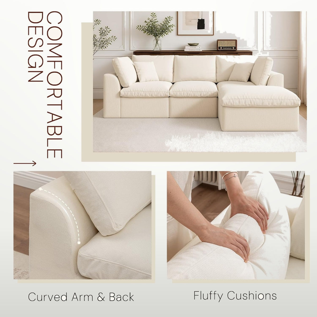 110 cm L-Shape Modular Sectional Sofa with Ottoman