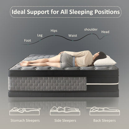 12 Inch Full Hybrid Mattress Pocket Springs Memory Foam Medium Firm