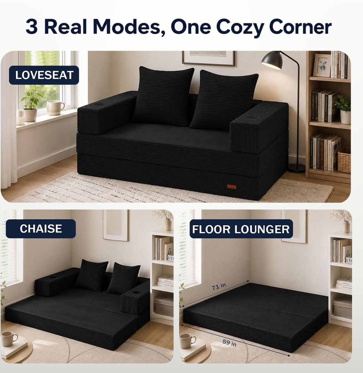 Convertible Futon Sofa Bed 150 cm Low-Profile Floor Couch