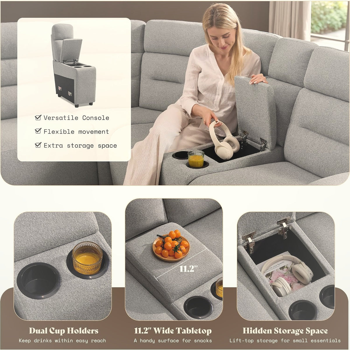 L-Shaped Power Reclining Sectional Sofa with Dual Consoles