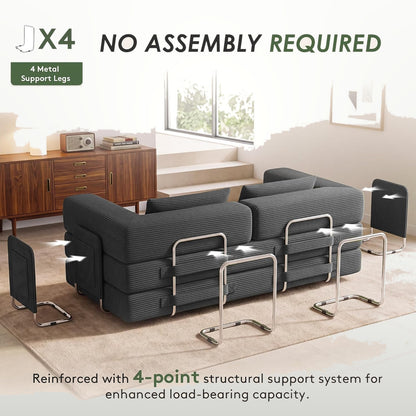 198 cm 5-in-1 Convertible Futon Sofa Bed with Storage Pocket