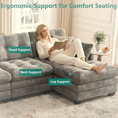 284 cm U-Shaped Modular Sectional Sofa 6 Seater with Ottoman