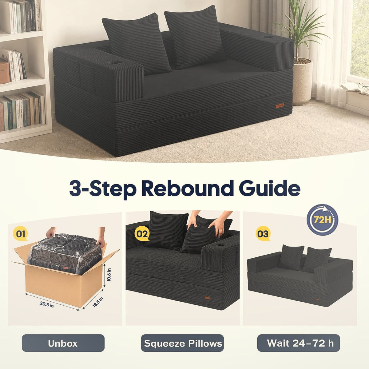 Convertible Futon Sofa Bed 150 cm Low-Profile Floor Couch