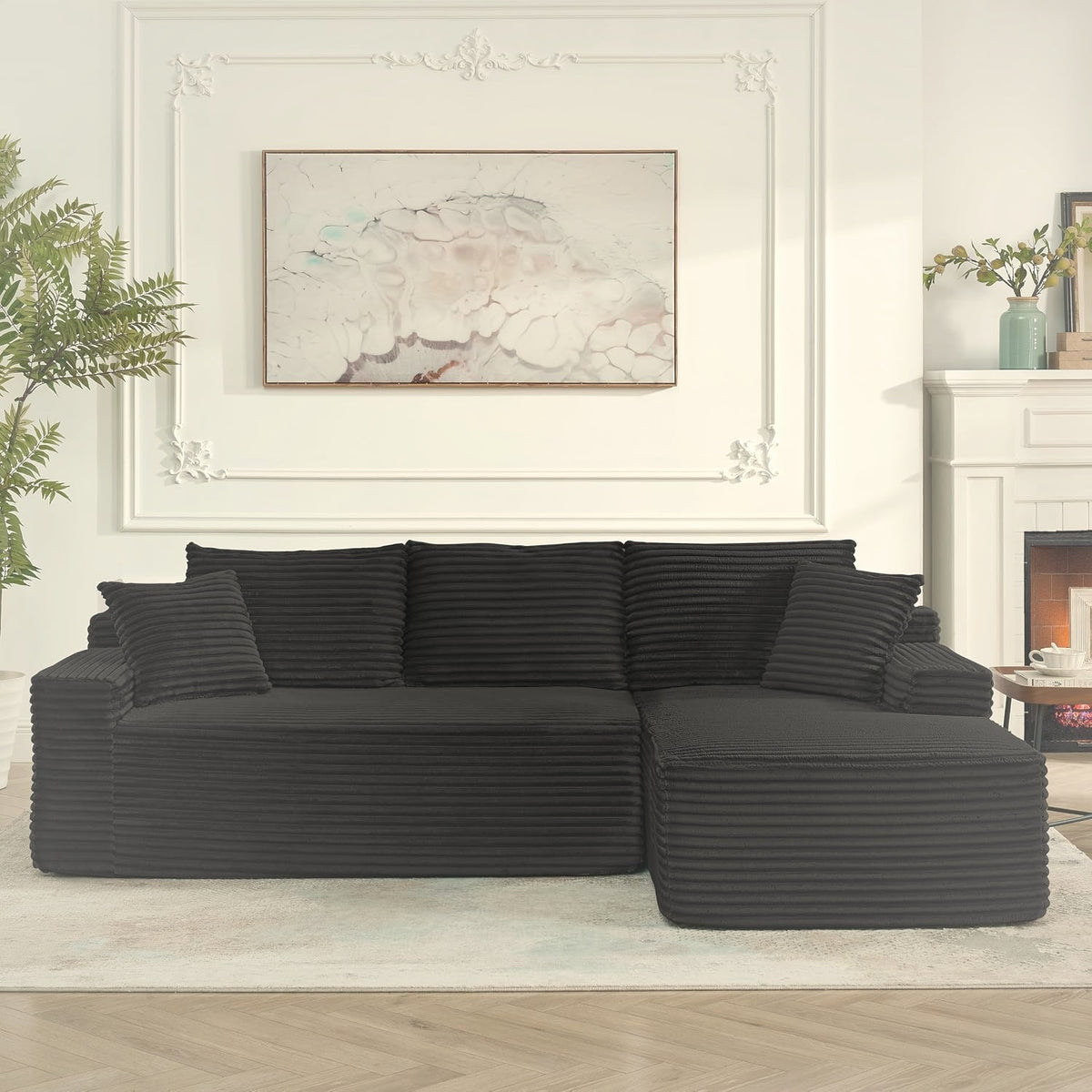 241 cm L-Shaped Cloud Sectional Sofa 3 Seater Corduroy with Chaise