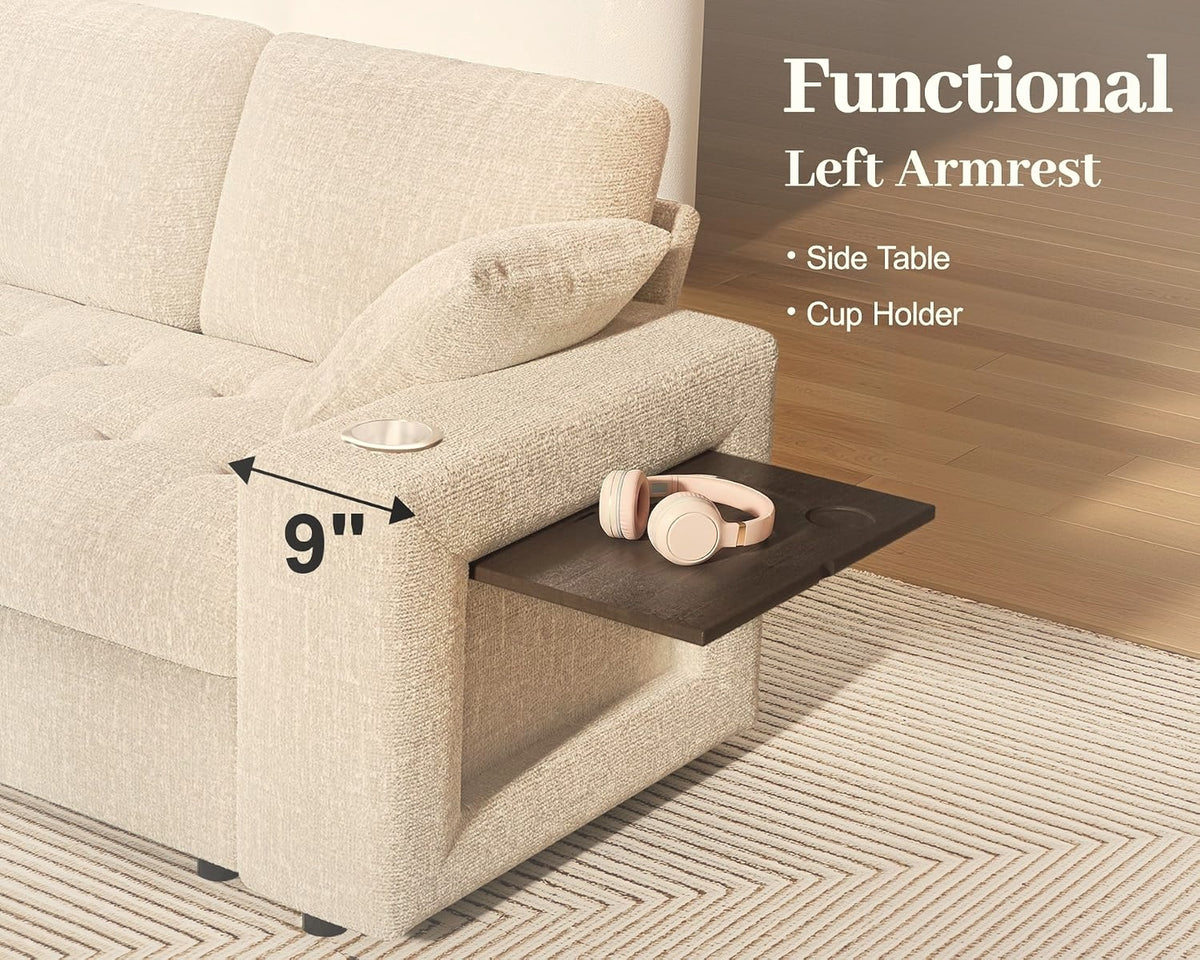 218 cm L-Shaped Modular Sectional Sofa with Pull Out Bed