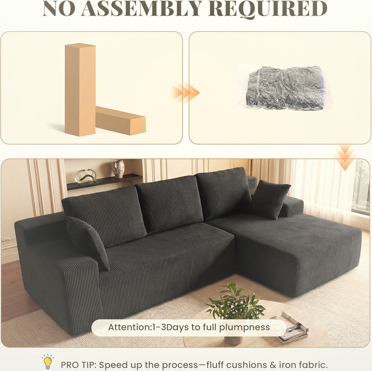 244 cm Modular L-Shaped Cloud Sectional Sofa with Right Facing Chaise