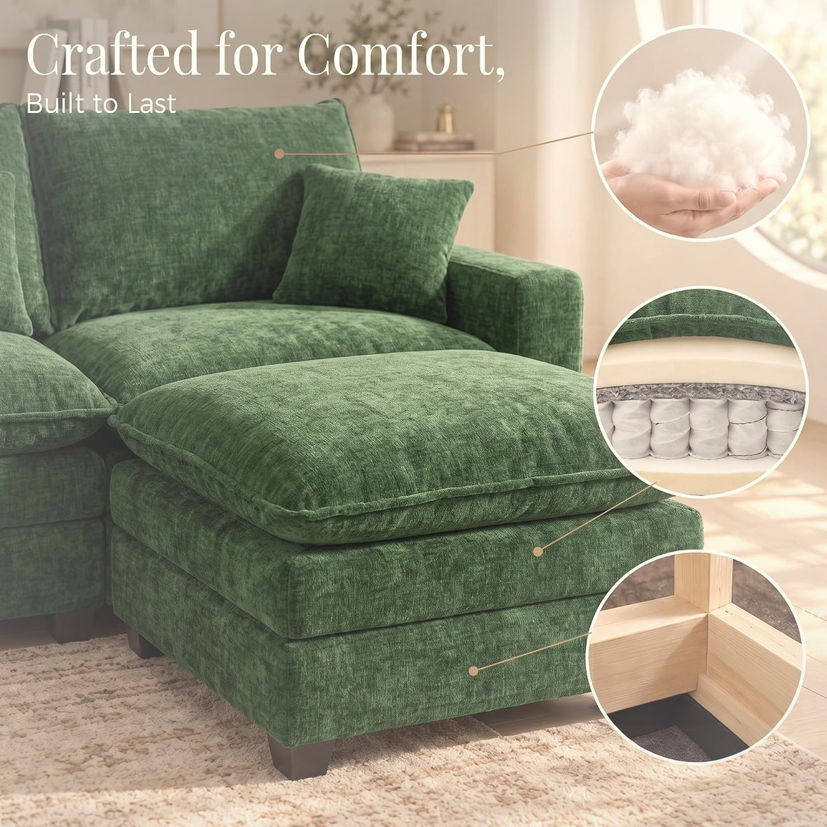 274 cm U-Shaped Modular Sectional Sofa 5 Seater Chenille with Ottoman