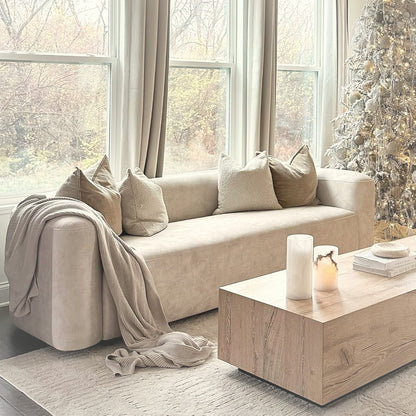 94 cm Modern Tight Curved Back Velvet Sofa 3 Seater Cream