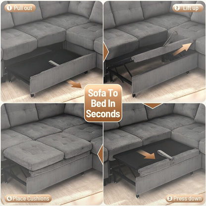 274 cm L-Shape Sectional Sleeper Sofa with Pull Out Bed and Lift Side Table