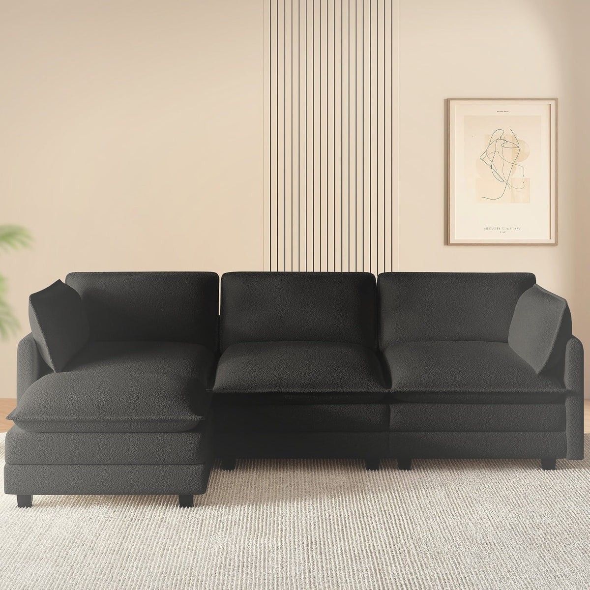 112 cm Modular Sectional Cloud Couch with Movable Ottoman 4 Seater Chenille