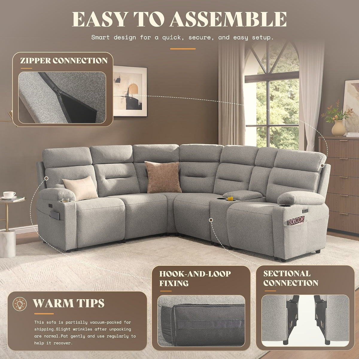 L-Shaped Power Reclining Sectional Sofa with Dual Consoles
