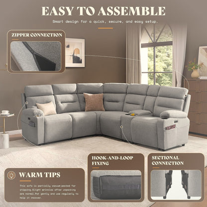 L-Shaped Power Reclining Sectional Sofa with Dual Consoles