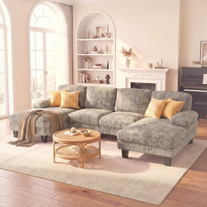 U-Shaped Sectional Sofa 4 Seater Chenille with Double Chaise