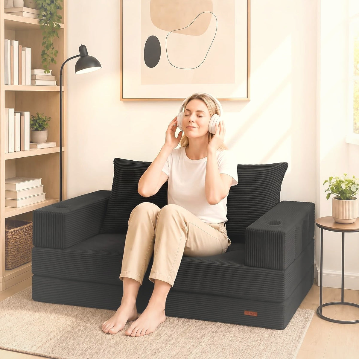 Convertible Futon Sofa Bed 150 cm Low-Profile Floor Couch