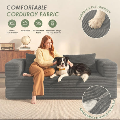 198 cm 5-in-1 Convertible Futon Sofa Bed with Storage Pocket