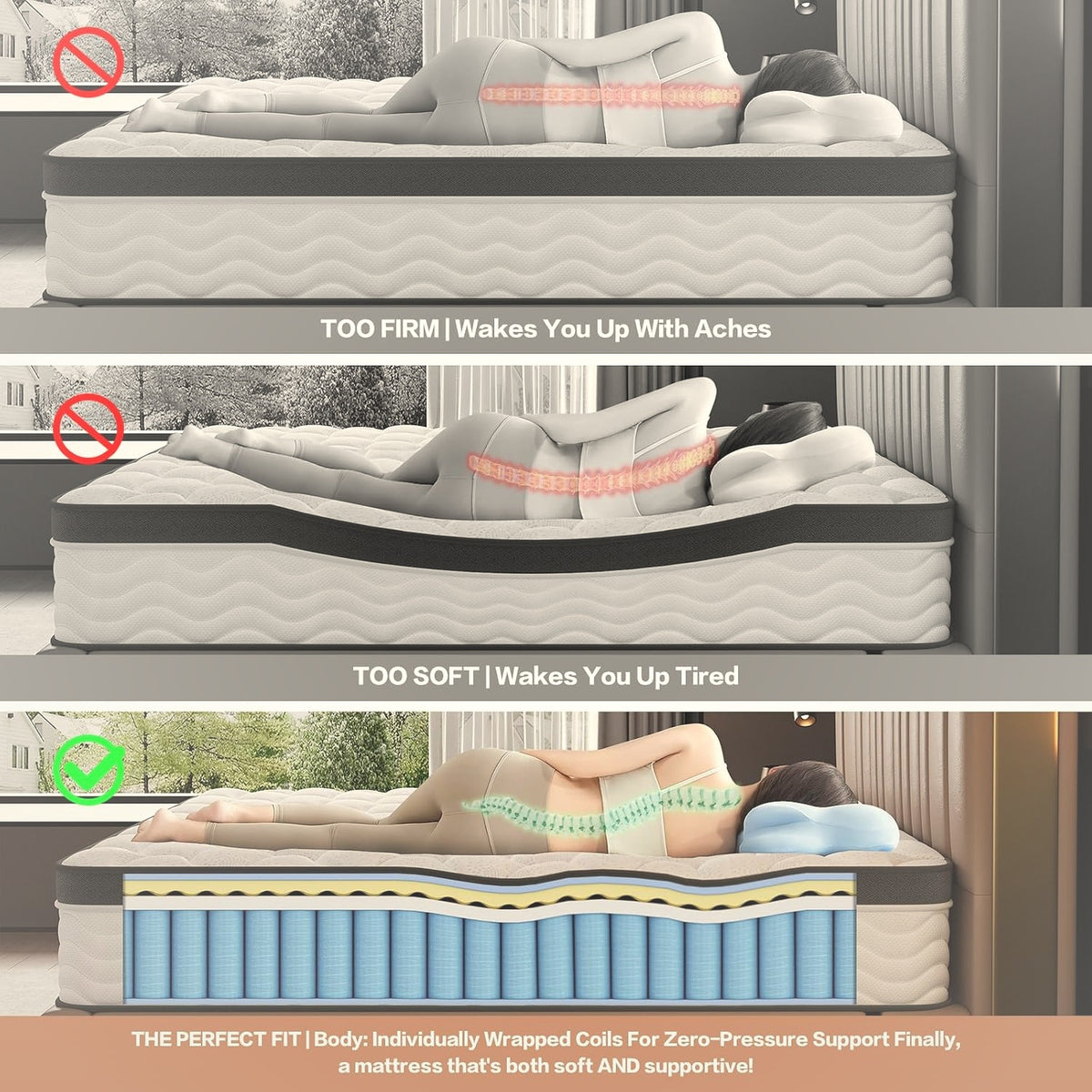 12 Inch Full Hybrid Mattress Pocket Coil Memory Foam Medium Firm