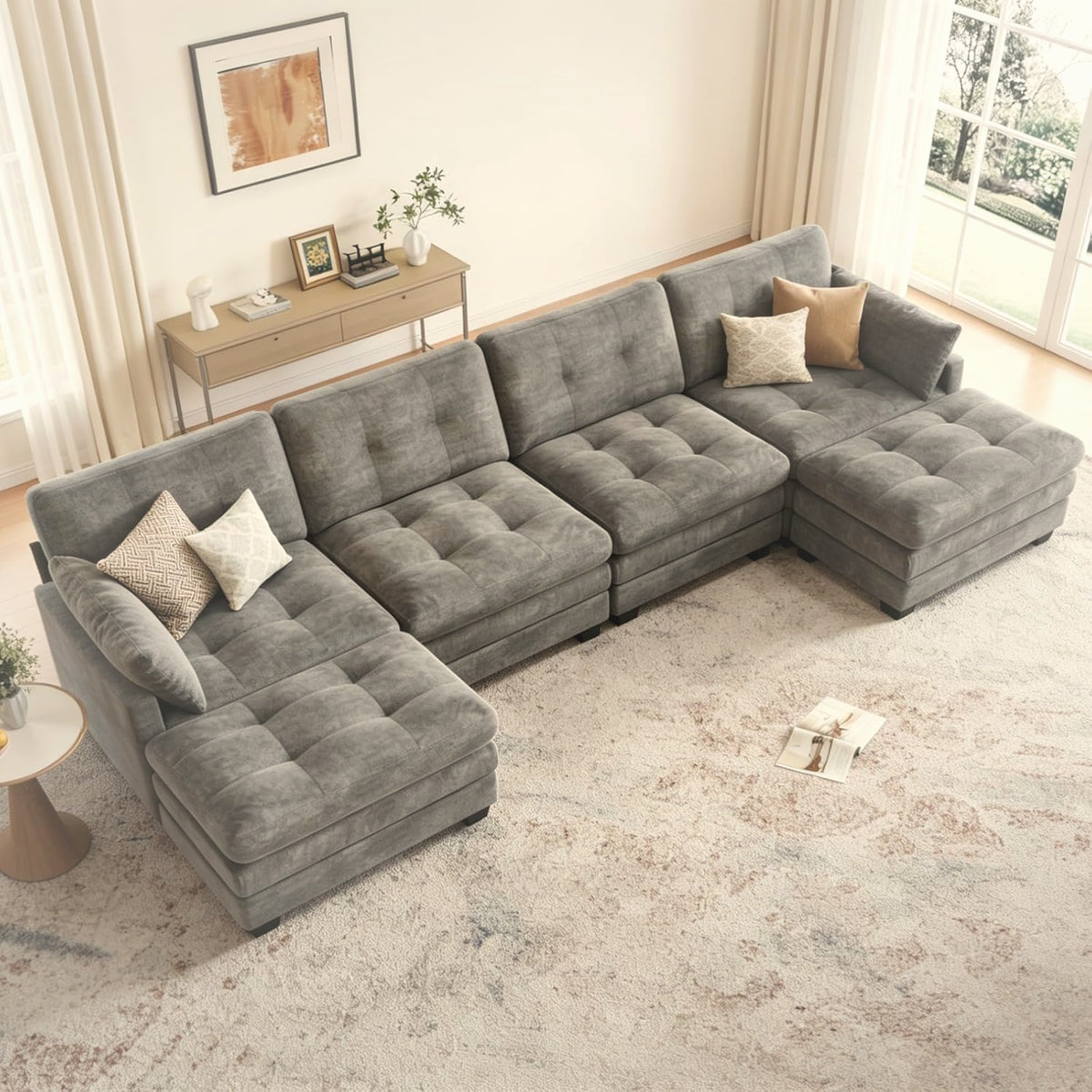284 cm U-Shaped Modular Sectional Sofa 6 Seater with Ottoman