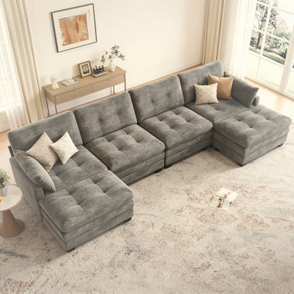 284 cm U-Shaped Modular Sectional Sofa 6 Seater with Ottoman