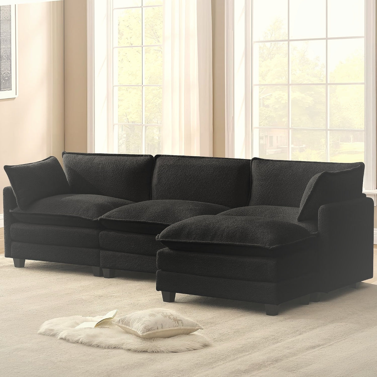 112 cm Modular Sectional Cloud Couch with Movable Ottoman 4 Seater Chenille