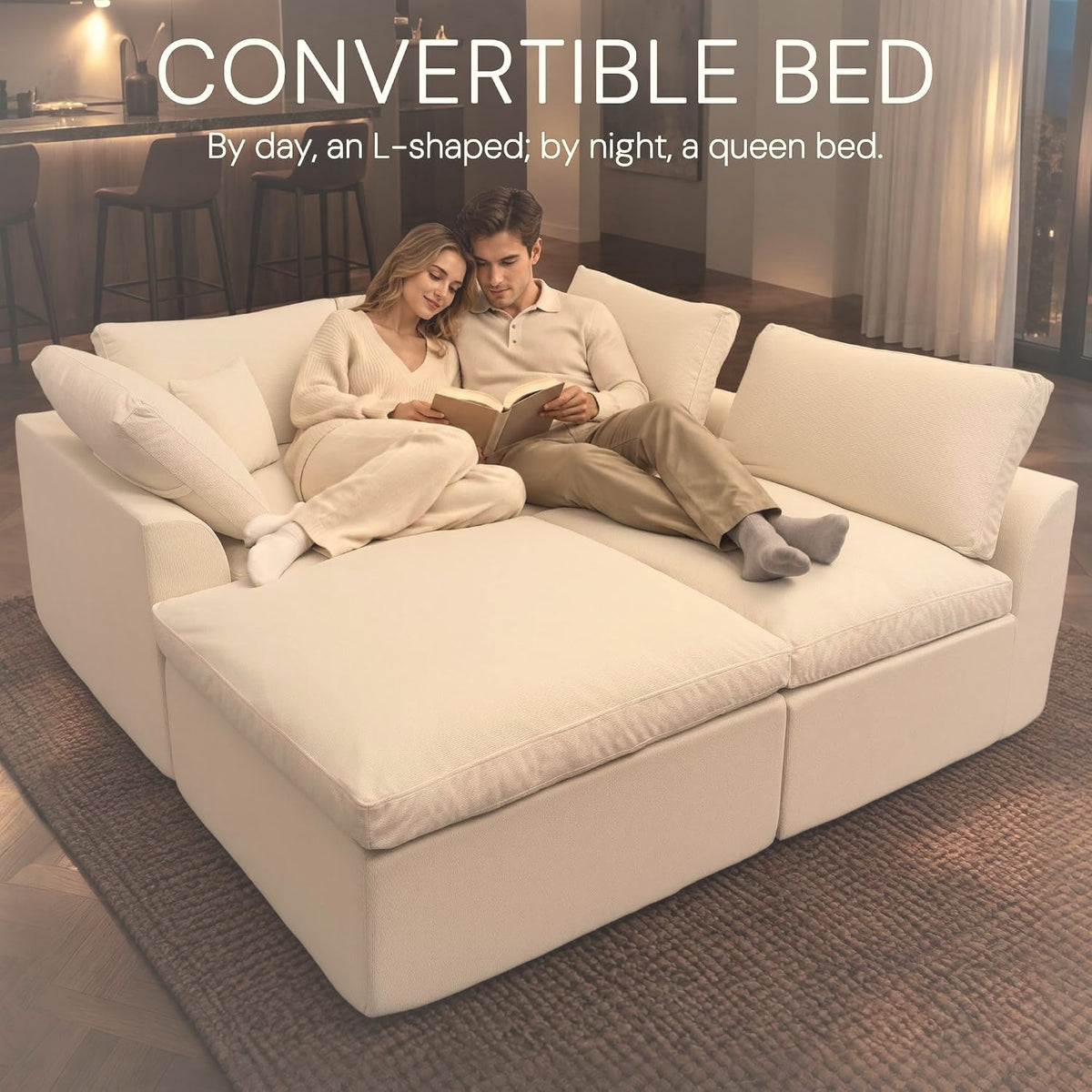 110 cm L-Shape Modular Sectional Sofa with Ottoman