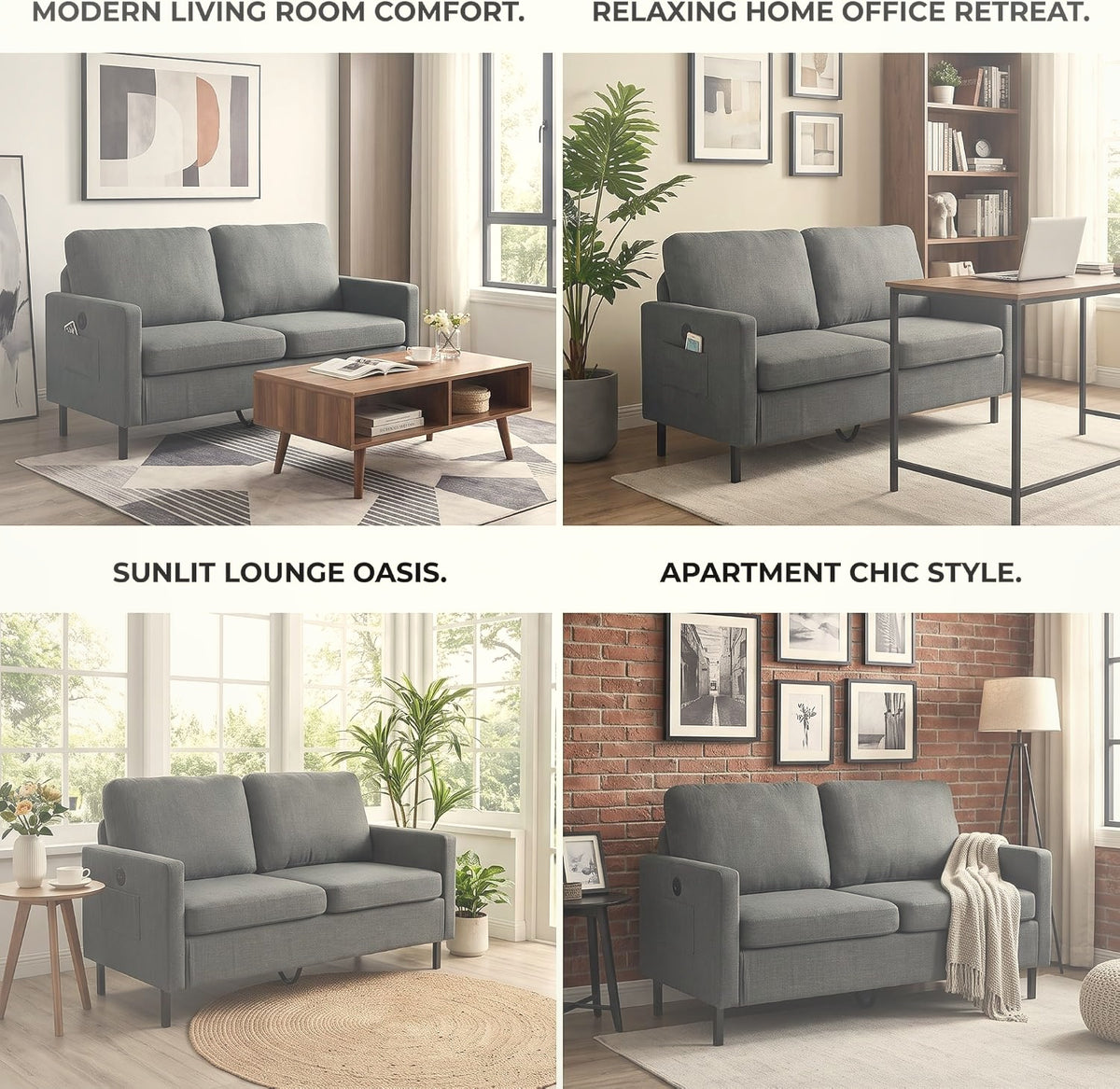 56 cm Loveseat Sofa 2-Seater Linen-Cotton Small Spaces