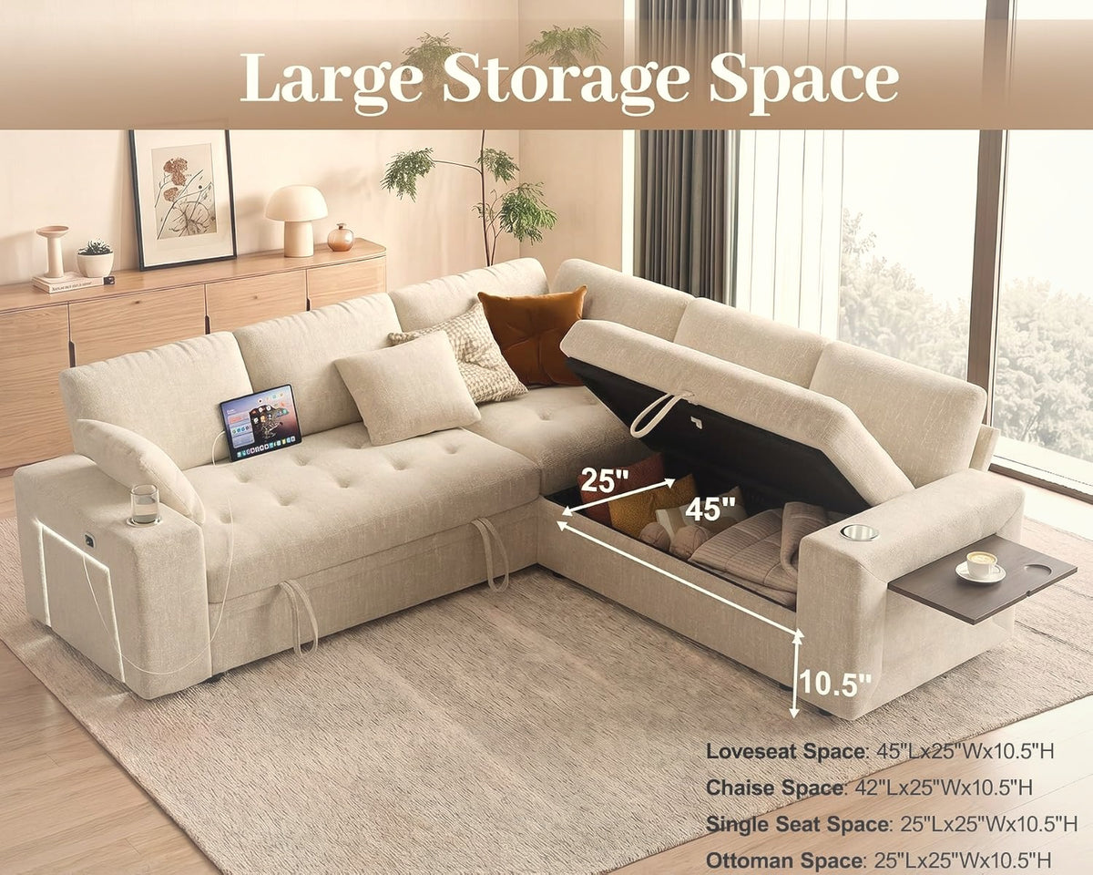 218 cm L-Shaped Modular Sectional Sofa with Pull Out Bed