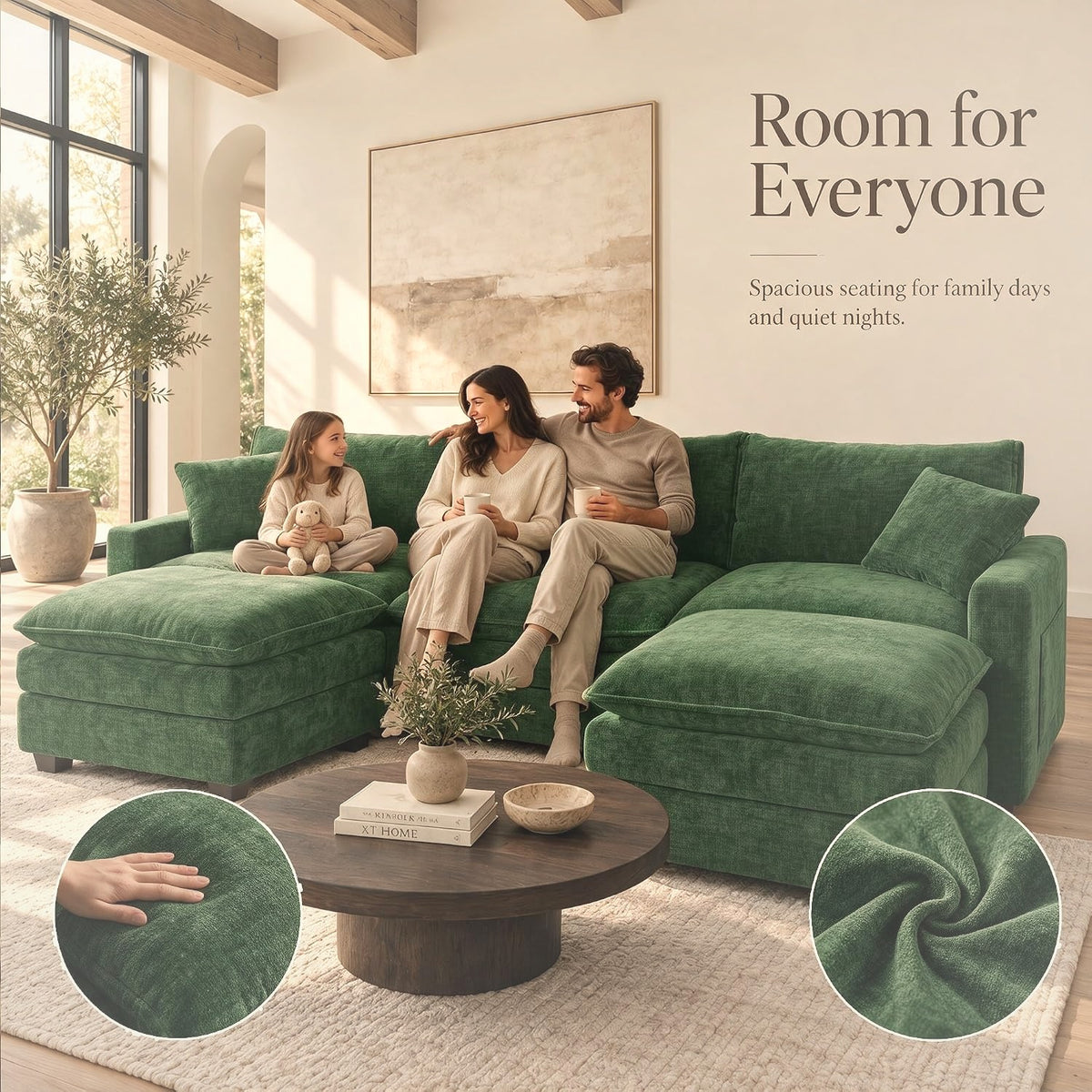 274 cm U-Shaped Modular Sectional Sofa 5 Seater Chenille with Ottoman