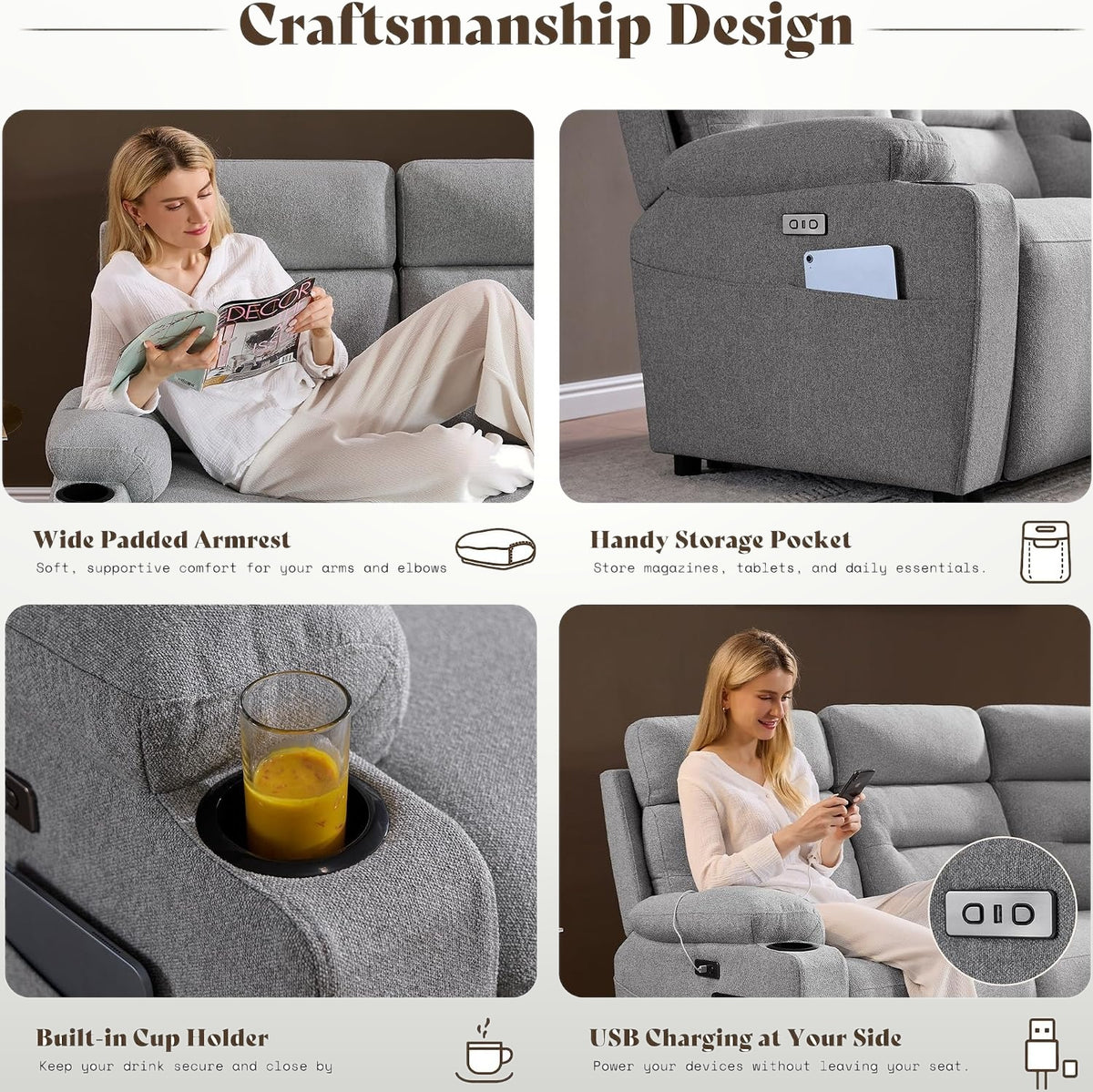 L-Shaped Power Reclining Sectional Sofa with Dual Consoles