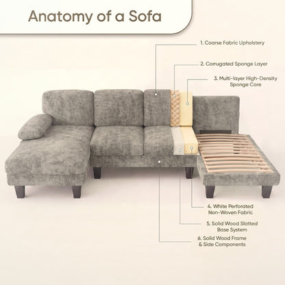 U-Shaped Sectional Sofa 4 Seater Chenille with Double Chaise
