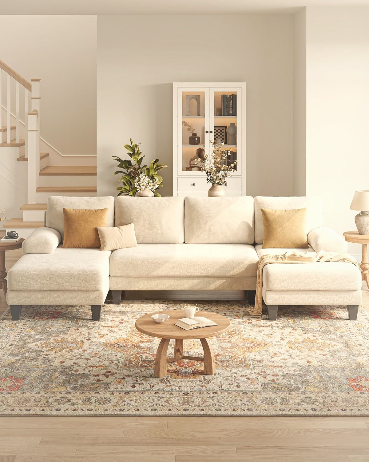 284 cm U-Shaped Sectional Sofa 4 Seater Chenille with Double Chaise