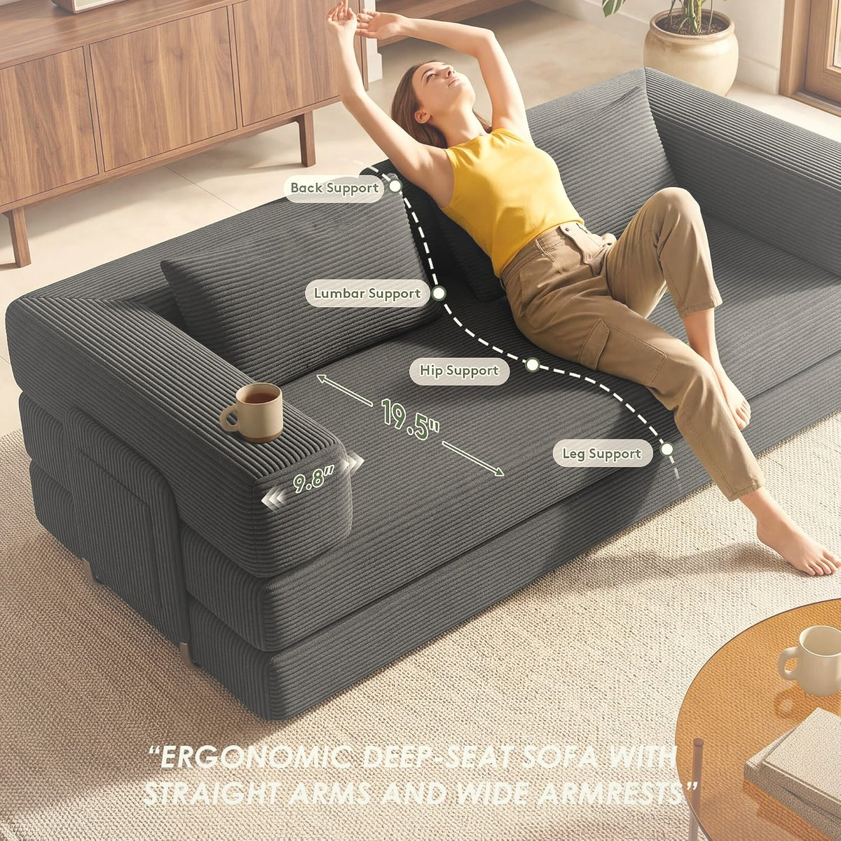 198 cm 5-in-1 Convertible Futon Sofa Bed with Storage Pocket