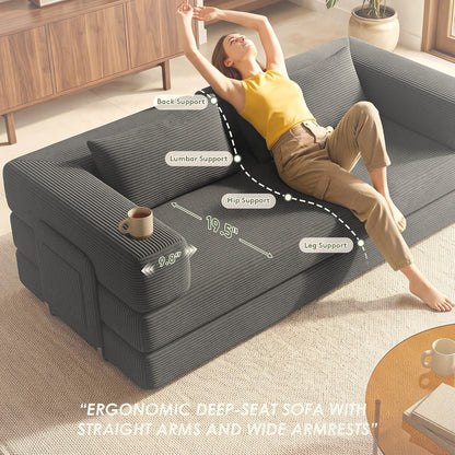 198 cm 5-in-1 Convertible Futon Sofa Bed with Storage Pocket