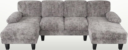 U-Shaped Sectional Sofa 4 Seater Chenille with Double Chaise