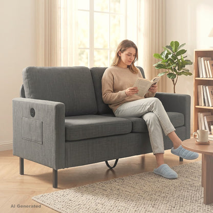 56 cm Loveseat Sofa 2-Seater Linen-Cotton Small Spaces