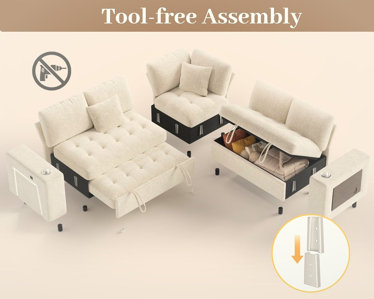 218 cm L-Shaped Modular Sectional Sofa with Pull Out Bed