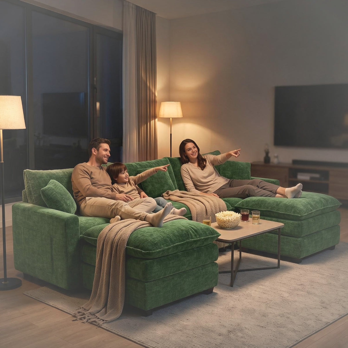 274 cm U-Shaped Modular Sectional Sofa 5 Seater Chenille with Ottoman