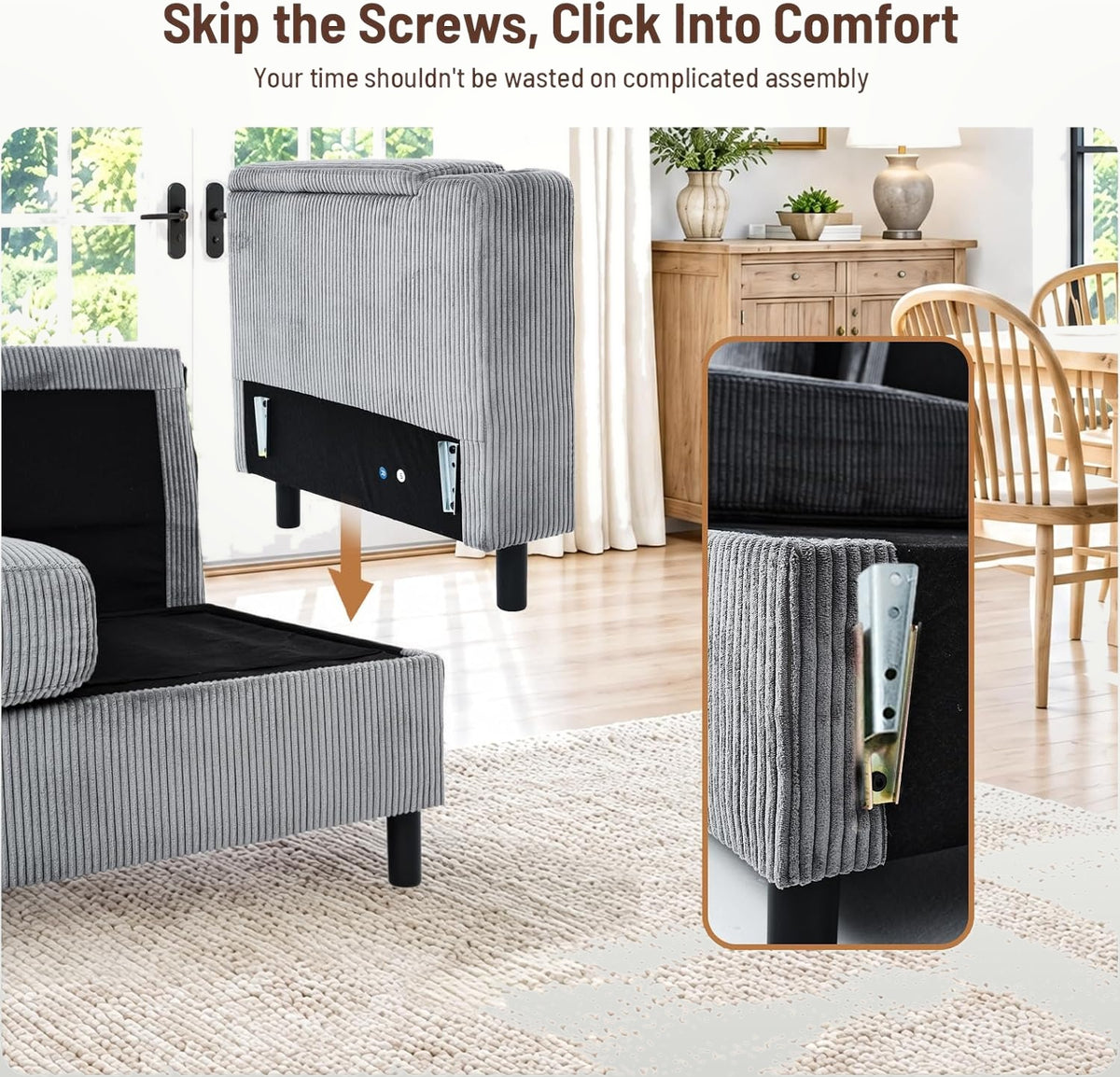 274 cm L-Shape Sectional Sleeper Sofa with Pull Out Bed and Lift Side Table
