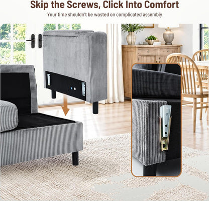 274 cm L-Shape Sectional Sleeper Sofa with Pull Out Bed and Lift Side Table