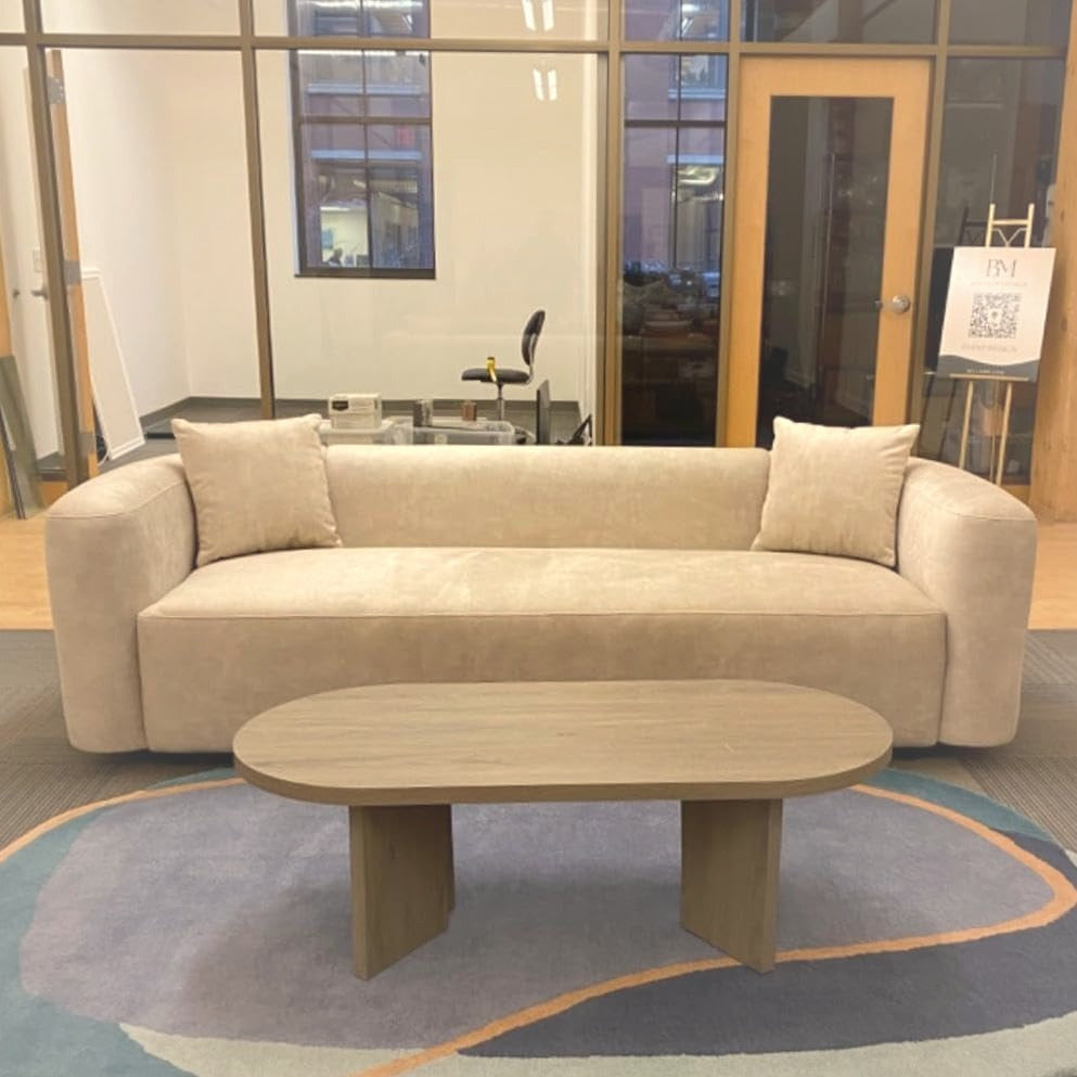 94 cm Modern Tight Curved Back Velvet Sofa 3 Seater Cream