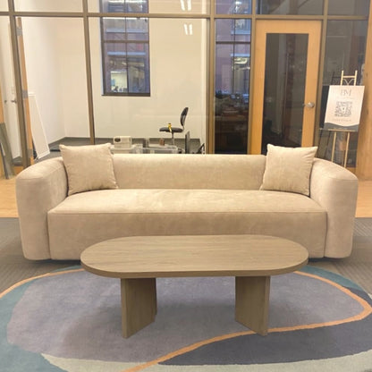 94 cm Modern Tight Curved Back Velvet Sofa 3 Seater Cream