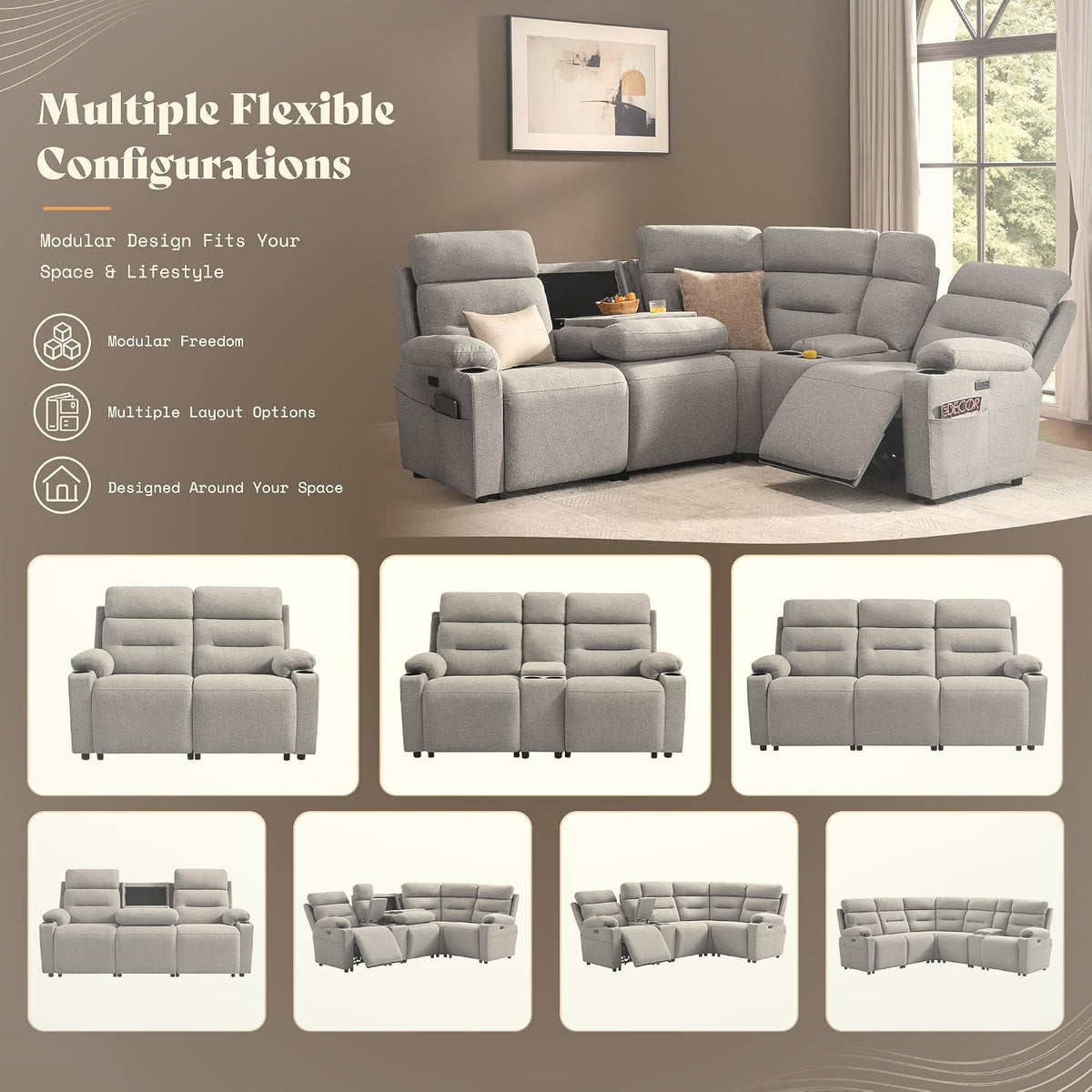 L-Shaped Power Reclining Sectional Sofa with Dual Consoles
