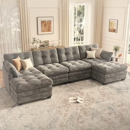284 cm U-Shaped Modular Sectional Sofa 6 Seater with Ottoman