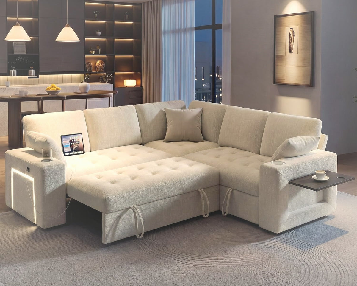 218 cm L-Shaped Modular Sectional Sofa with Pull Out Bed