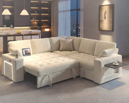 218 cm L-Shaped Modular Sectional Sofa with Pull Out Bed
