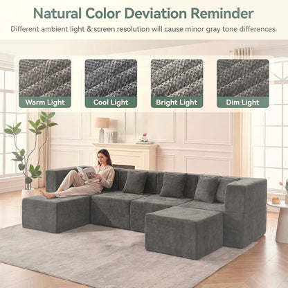 130 cm U-Shaped Modular Sectional Sofa 6 Seater Chenille with Ottoman