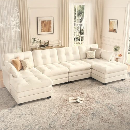 284 cm U-Shaped Modular Sectional Sofa 6 Seater with Ottoman