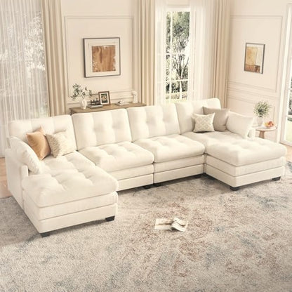284 cm U-Shaped Modular Sectional Sofa 6 Seater with Ottoman