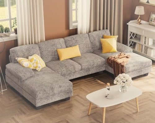 U-Shaped Sectional Sofa 4 Seater Chenille with Double Chaise