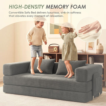 198 cm 5-in-1 Convertible Futon Sofa Bed with Storage Pocket