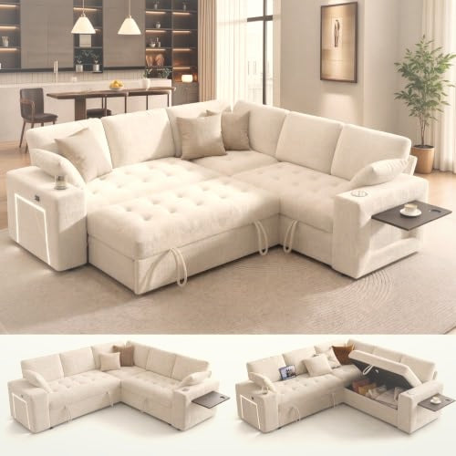 218 cm L-Shaped Modular Sectional Sofa with Pull Out Bed